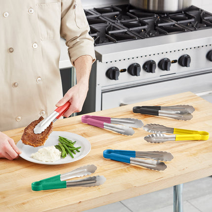 Kẹp gắp răng cưa thép không gỉ Choice cán bọc màu HACCP 24,1 cm - Bộ 6 cái