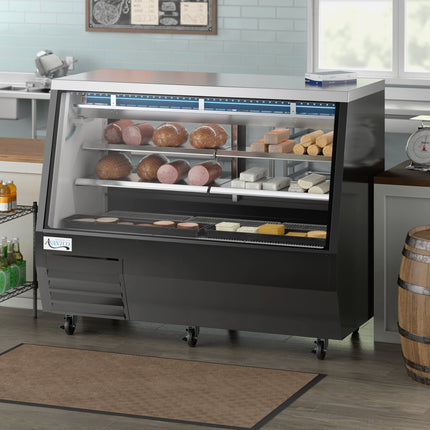 Tủ trưng bày deli lạnh kính vuông đen Avantco DDLC-71-B 180 cm, phục vụ hai chiều