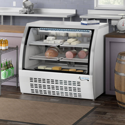 Tủ mát trưng bày thịt nguội Avantco DLC47-HC-W 119,4 cm trắng kính cong làm lạnh tủ trưng bày thịt nguội