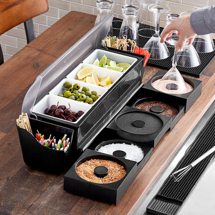 Trạm gia vị nhựa đen 4 ngăn Choice kèm 5 khay viền ly