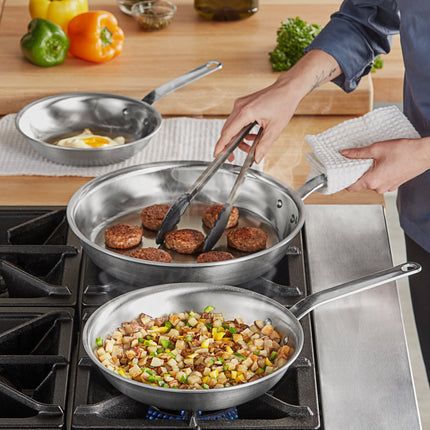Bộ 3 chảo rán inox tri-ply Vollrath Tribute tương thích bếp từ tay cầm mạ crôm - Chảo 20 cm, 25 cm và 30 cm