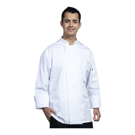 Áo bếp tay dài trắng lưng lưới đen tùy chỉnh Uncommon Chef Genoa 0715HC - size 2X