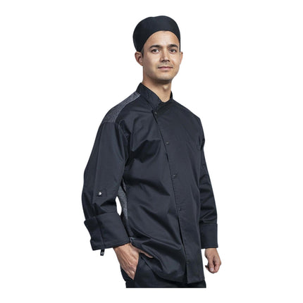 Áo đầu bếp tay dài chuyển đổi Uncommon Chef Capri unisex đen tùy chỉnh lưng lưới xám 0708HC - 2X