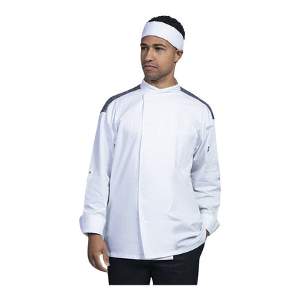 Áo bếp dài tay unisex chuyển đổi Uncommon Chef Roma màu trắng lưng lưới đen tùy chỉnh 0711HC - 2XL