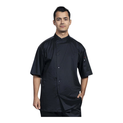 Áo bếp tay ngắn Uncommon Chef Modena unisex đen, lưng lưới xám 0712HC - Size 2XL