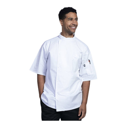 Áo bếp tay ngắn unisex Uncommon Chef Luca màu trắng lưng lưới trắng in tùy chỉnh 0712 - 3X