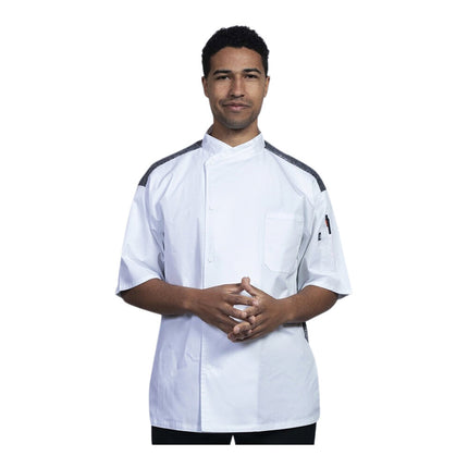 Áo bếp tay ngắn unisex có thể tùy chỉnh Uncommon Chef Modena màu trắng lưng lưới đen 0712HC - 2XL