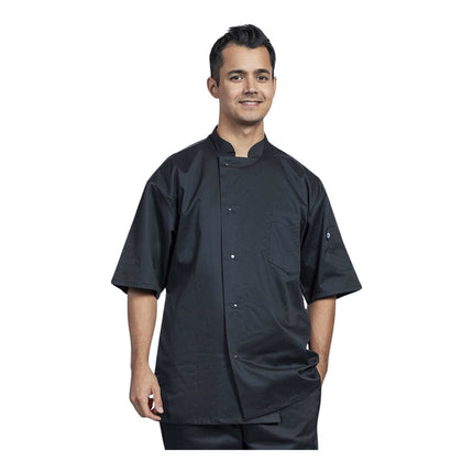 Áo bếp trưởng tay ngắn Uncommon Chef Florence unisex màu đen lưng lưới xám 0717HC - 2XL