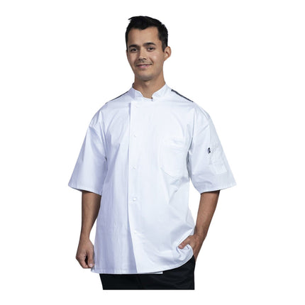 Áo bếp unisex tay ngắn màu trắng lưng lưới xám Uncommon Chef Florence 0717HC - Size 2XL