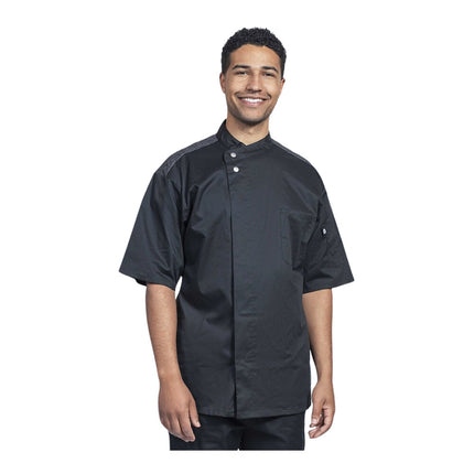 Áo bếp Uncommon Chef Brac unisex tùy chỉnh đen tay ngắn với bạc Heather lưng lưới 0718HC - 2X