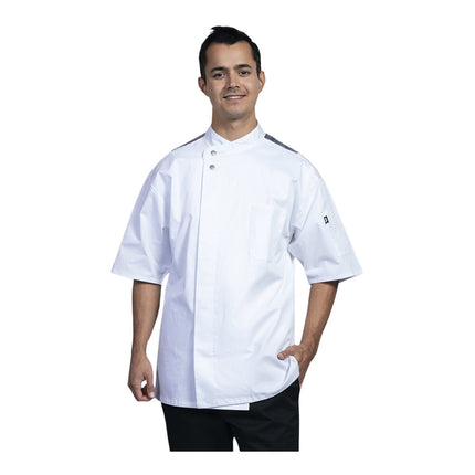 Áo bếp tay ngắn unisex Uncommon Chef Brac trắng lưng lưới đen, tùy chỉnh 0718HC - 2XL