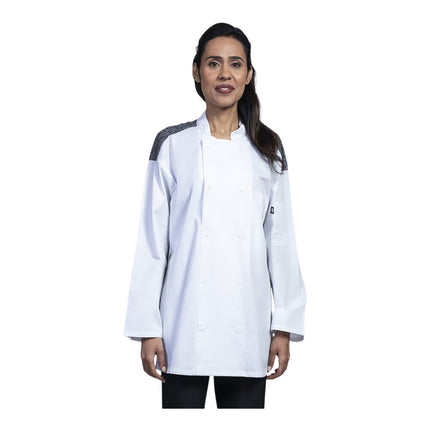 Áo bếp tay lửng unisex Uncommon Chef Split màu trắng lưng lưới đen in tùy chỉnh 0719HC - 2X