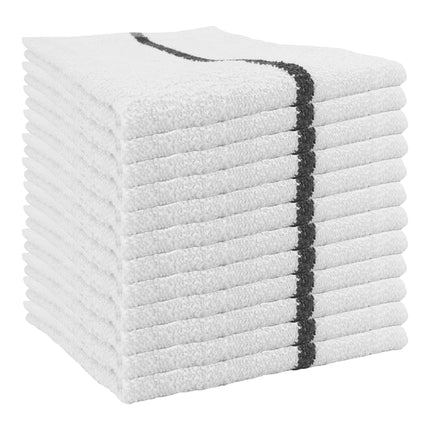 Khăn bar cotton sọc màu đen trắng Hospeco 850 g 48,3 x 40,6 cm - Thùng 60 cái