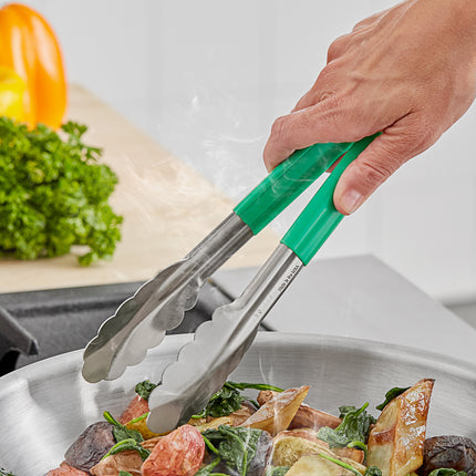 Kẹp gắp thép không gỉ răng cưa Fourté 24,1 cm tay cầm bọc xanh lá