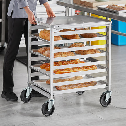 Xe để khay nướng nhôm 8 khay Regency nạp đầu, dưới bàn với mặt và thanh dẫn inox