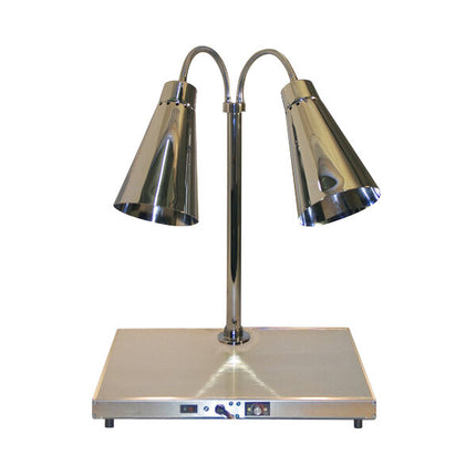 Trạm cắt thịt Hanson Heat Lamps DLM-900 đèn sưởi đôi mạ crôm điều chỉnh được và đế thép không gỉ giữ nhiệt - 120V, 500W