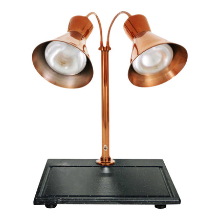 Trạm cắt thịt Hanson Heat Lamps DLM-300 đèn giữ nhiệt kép đồng ám khói đế đá granite tổng hợp đen - 120V, 250W
