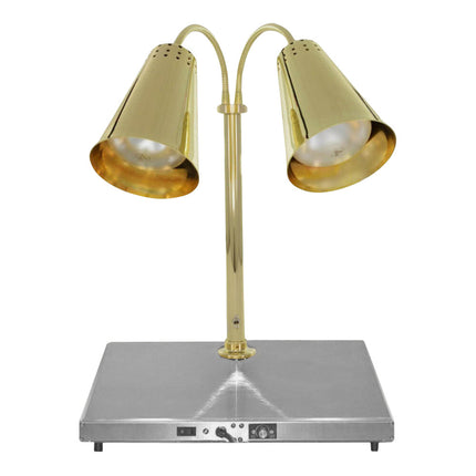 Trạm cắt thịt Hanson Heat Lamps DLM-900-HB-2024-ST-BR-120V Streamline với đèn sưởi đôi đồng thau 900 điều chỉnh và đế sư