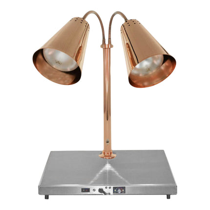 Trạm lọc thịt Hanson Heat Lamps DLM-900 Streamline đèn sưởi đôi bóng đồng 900-Style đế inox có sưởi - 240V, 500W
