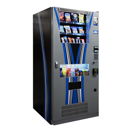 Máy bán hàng tự động Seaga QUICKBreak 29-Item Ambient / làm lạnh / tủ bán kết hợp với đen / xanh dương Striped Graphic