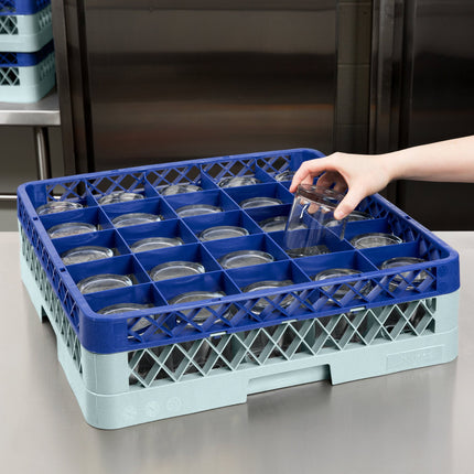 Giá đựng ly 25 ngăn màu xanh dương Noble Warewashing Warewashing cỡ đầy đủ kèm 1 ngăn nối màu xanh dương