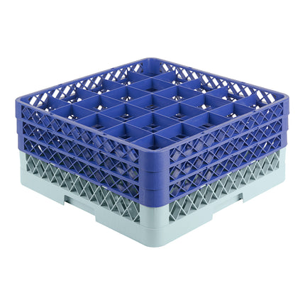 Giá đựng ly 25 ngăn màu xanh dương Noble Warewashing Warewashing cỡ đầy đủ kèm 3 ngăn nối màu xanh dương