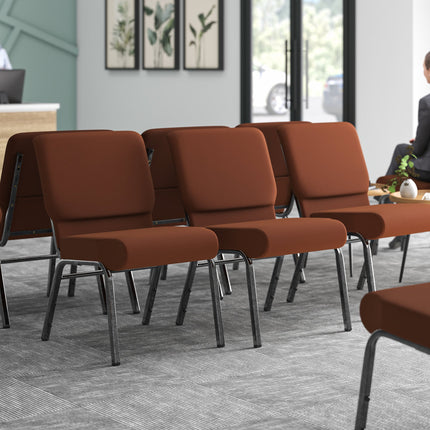 Ghế nhà thờ Lancaster Table & Seating khung thép vân bạc bọc vải nâu 53 cm