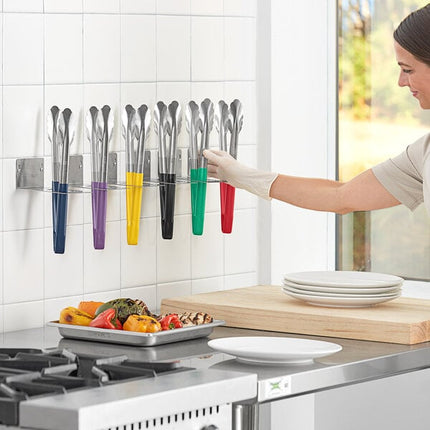 Kẹp gắp inox tay cầm phủ màu HACCP Fourté 30 cm gợn sóng - Bộ 6 cái