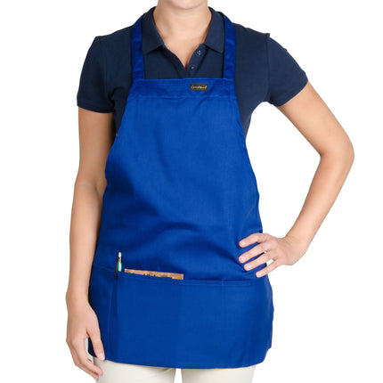 Tạp dề yếm ngắn vải poly-cotton có thể tùy chỉnh Chef Revival xanh royal, 1 túi