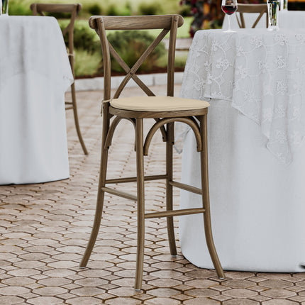 Ghế bar gỗ lưng chéo Lancaster Table & Seating Vineyard nâu whiskey kèm đệm vải lanh be 2,5 cm