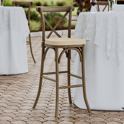 Ghế quầy bar lưng chéo gỗ Lancaster Table & Seating Vineyard màu nâu whiskey đệm vải lanh nâu vàng 5 cm
