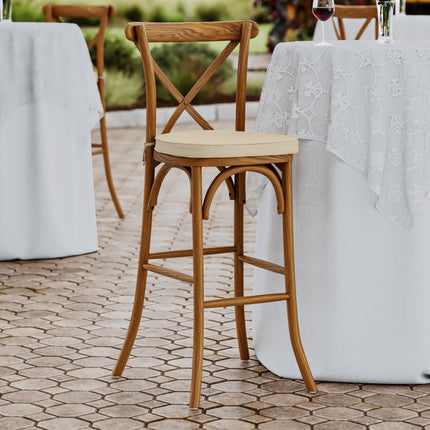 Ghế bar Lancaster Table & Seating Vineyard gỗ nâu lưng chéo kèm đệm vải lanh nâu vàng 5 cm