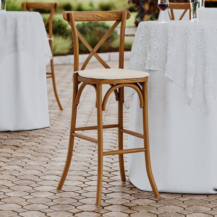 Ghế quầy bar lưng chéo gỗ Lancaster Table & Seating Vineyard màu nâu vang đệm vải lanh trắng 2,5 cm