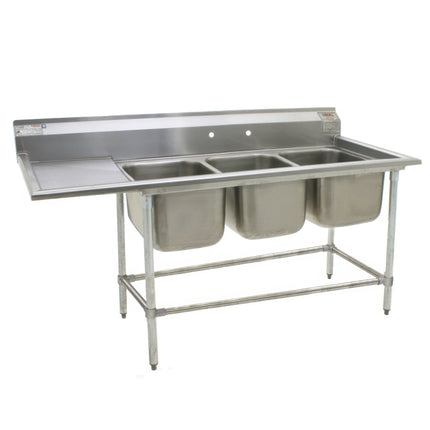 Bồn rửa công nghiệp ba ngăn Eagle Group Spec-Master FN2860-3-24-14/3 232 cm kèm mặt ráo trái 61 cm