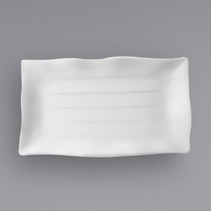 Đĩa melamine gợn sóng chữ nhật trắng cổ điển Thunder Group 24140WT 34,3 x 23,2 cm - Túi 12 cái