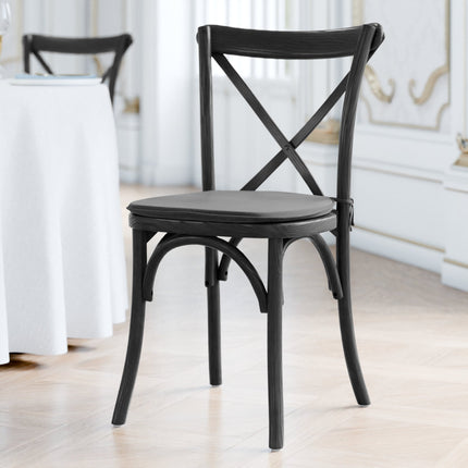 Ghế lưng chéo gỗ đen khói Lancaster Table & Seating Vineyard với đệm vải lanh đen dày 2,5 cm