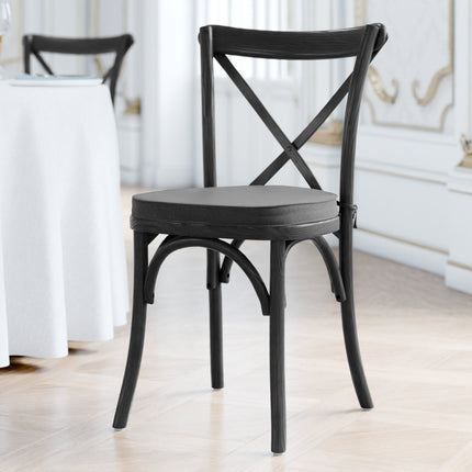 Ghế gỗ lưng chéo đen khói Lancaster Table & Seating Vineyard đệm vải đen 5 cm
