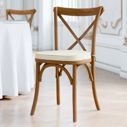 Ghế gỗ lưng chéo màu nâu vang kèm đệm vải lanh trắng 5 cm Lancaster Table & Seating Vineyard
