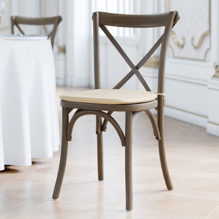 Ghế gỗ lưng chéo màu nâu whiskey Lancaster Table & Seating Vineyard đệm vải lanh nâu vàng 2,5 cm