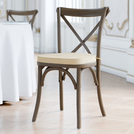 Ghế lưng chéo gỗ màu nâu whiskey Lancaster Table & Seating Vineyard kèm đệm vải lanh màu be dày 5 cm