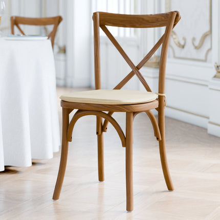 Ghế lưng chéo gỗ Lancaster Table & Seating Vineyard màu nâu thùng rượu kèm đệm vải lanh nâu vàng dày 2,5 cm