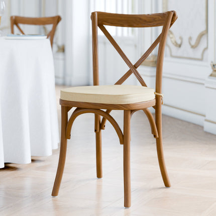 Ghế gỗ lưng chữ thập Lancaster Table & Seating Vineyard màu nâu barrel đệm vải lanh be 5 cm