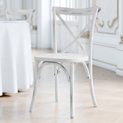 Ghế tiệc Lancaster bàn & Seating Vineyard Rustic trắng gỗ Cross Back ghế