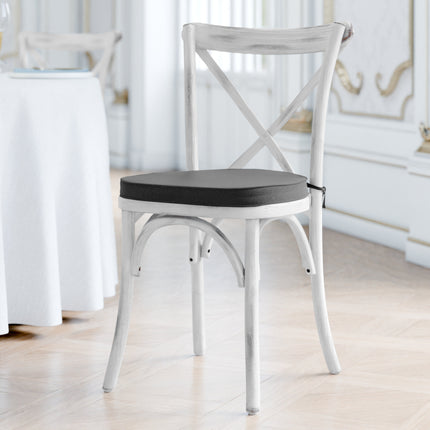 Ghế gỗ lưng chéo trắng mộc Lancaster Table & Seating Vineyard đệm vải đen 5 cm
