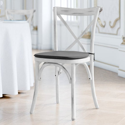 Ghế Lancaster Table & Seating Vineyard gỗ trắng mộc mạc lưng chéo kèm đệm vải lanh đen 2,5 cm