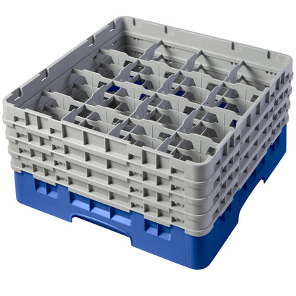 Giá đựng ly 16 ngăn màu xanh dương Cambro Camrack 16S800168 cỡ đầy đủ cao 21,6 cm kèm 4 ngăn nối