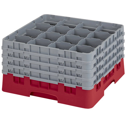 Giá đựng ly 16 ngăn màu đỏ Cambro Camrack 16S900163 cỡ đầy đủ cao 23,8 cm kèm 4 ngăn nối