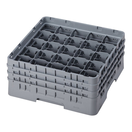 Giá đựng ly 25 ngăn màu xám Cambro Camrack 25S638151 cỡ đầy đủ cao 17,5 cm kèm 3 ngăn nối