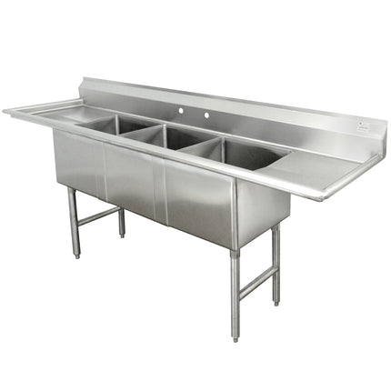 Bồn rửa 3 ngăn gia công Advance Tabco FC-3-1824-24 204 cm có bàn thoát nước 61 cm bên phải