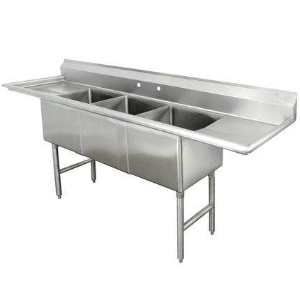 Bồn rửa ba ngăn thương mại có bàn ráo trái 46 cm Advance Tabco FC-3-2424-18 rộng 235 cm